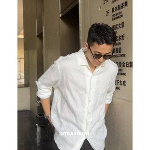 薄款 XY察外 男麻料纯色翻领翻领夏季 春夏衬衫