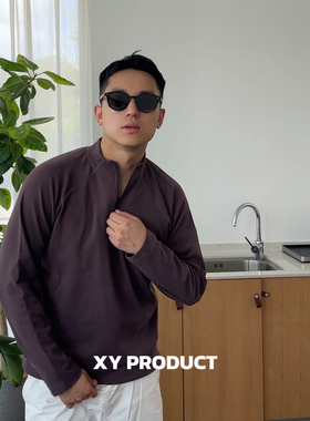 XY察外 轻户外弹力打底长袖T恤双面绒插肩袖半拉链立领tee
