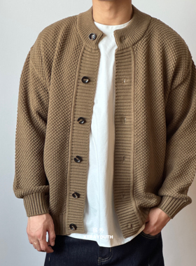 XY【元宝针】针织开衫外套纽扣圆领衫针织毛衣长袖提花加厚