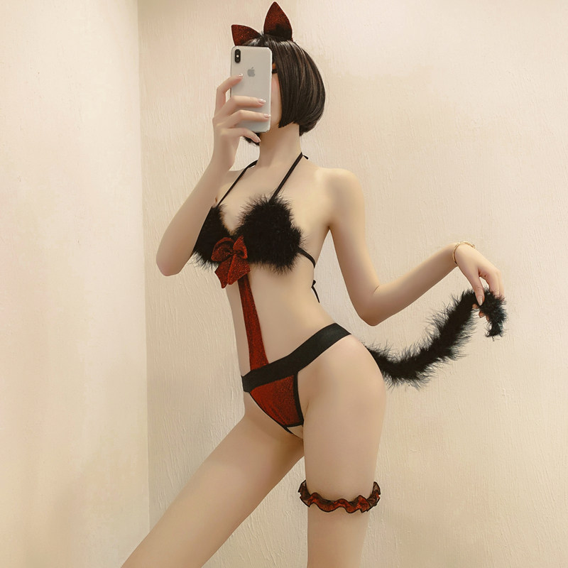 奇诺雅思性感睡衣女夏猫女郎三点式连体衣诱惑情趣内衣文胸套装薄