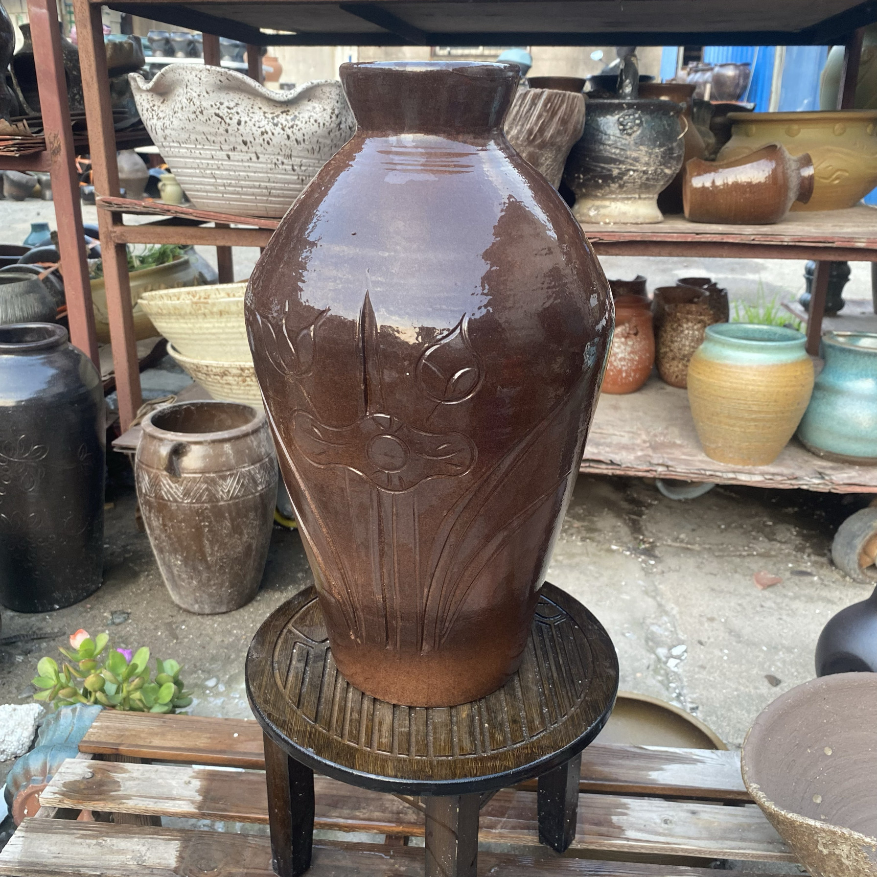 精品纯手工紫泥刻花高签筒坛子花器无孔盆材烧插干花摆件工艺品,家居饰品,花瓶,淘宝优惠券,粉丝福利购,淘宝优惠卷