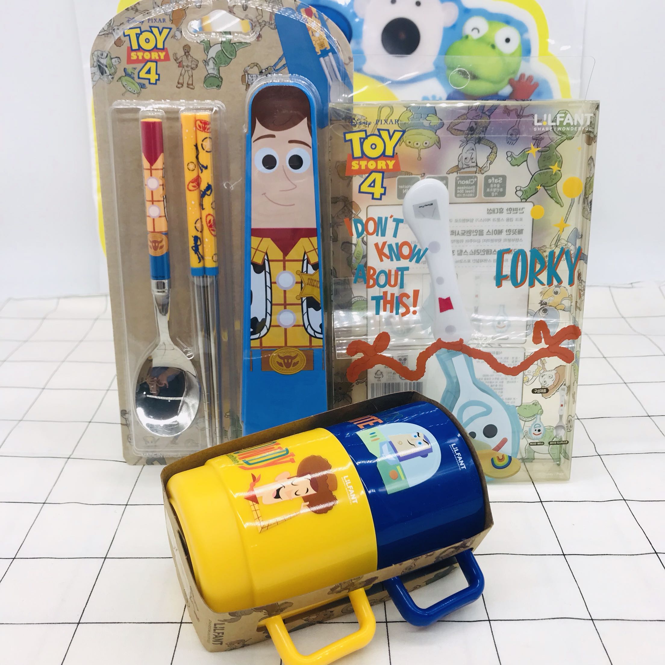 迪士尼 玩具总动员4 toy story4卡通 勺子筷子餐具盒套装叉子杯子