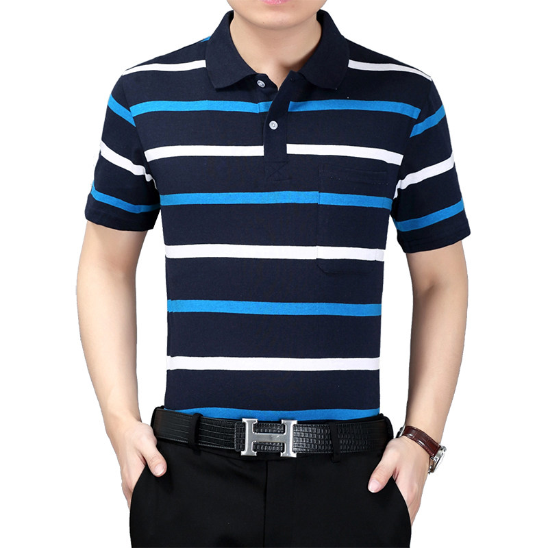 Middle and old age stripe T-shirt dad Large leisure time Lapel jacket summer men's wear T-shirt man Short sleeved pool Sweaterin the Men's clothing, T-shirt  category - from Buy2taobao.com to provide professional Taobao agent buy service