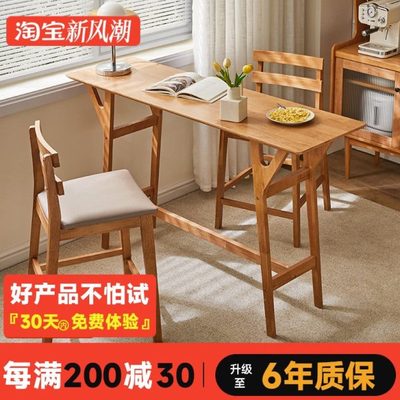 吧台桌吧椅组合木吧玄关色樱桃高脚桌家用小户型原木桌餐桌全实木