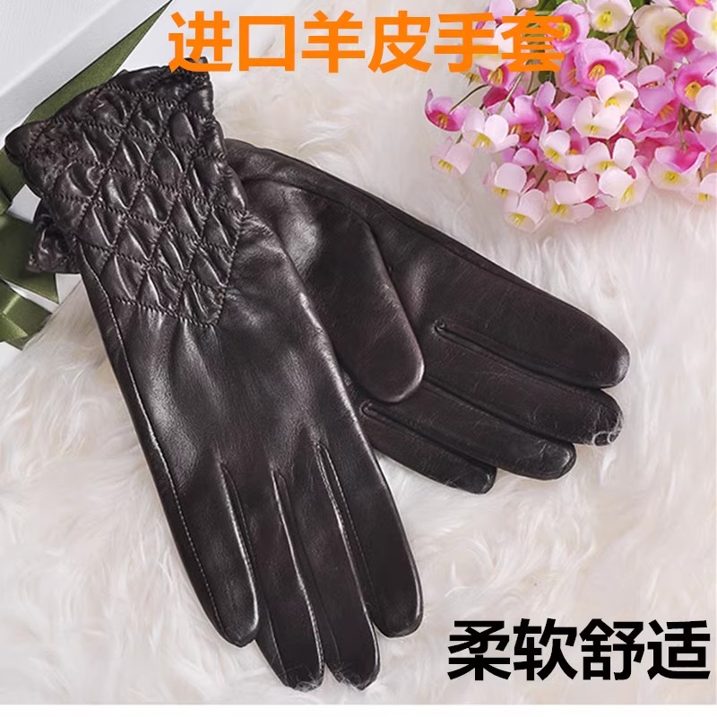 秋冬季中长款加绒加厚羊皮手套