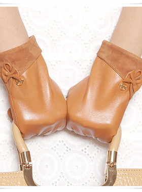 ELMA真皮手套女士秋冬时尚薄款羊反绒贴皮手套户外手套触屏EL011