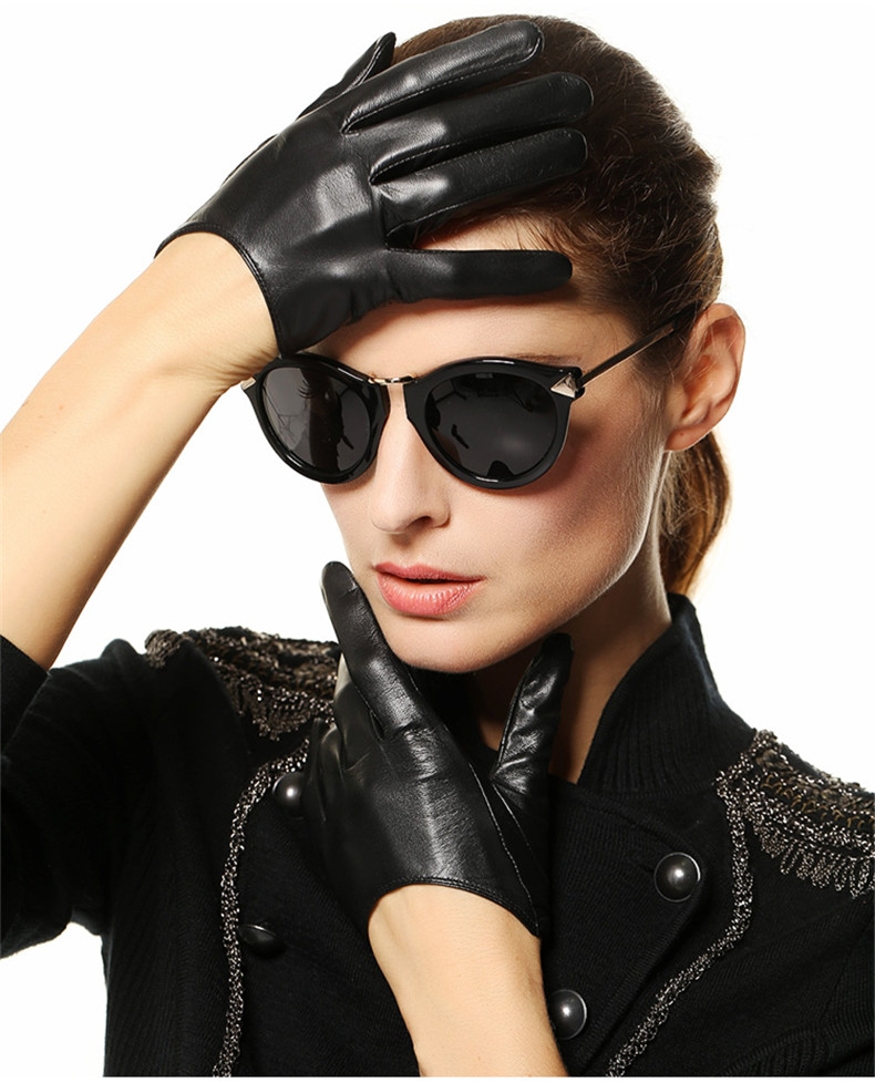 女士羊皮薄款时尚风表演街舞手套