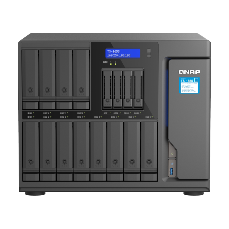 QNAP威联通 TS-1655 桌上型 16盘位混合式存储 2.5GbE NAS，八核心强大运算力搭配 2.5GbE 高