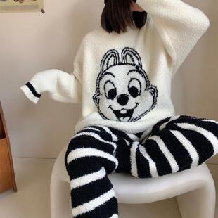 小松鼠卡通软绵绵半边绒保暖冬季 睡衣珊瑚绒女家居服 可爱女士长袖