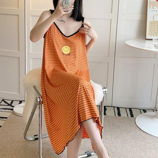 凉快连衣裙笑脸ins夏季 睡衣 条纹宽松女士睡裙无袖 吊带莫代尔薄款