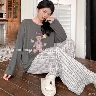 花朵小熊宽松日系甜美少女睡衣纯棉秋季 长裤 家居服棉小闲正品 长袖