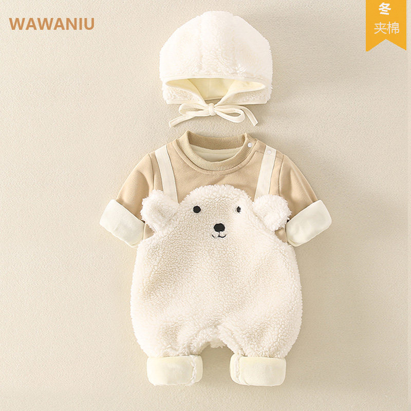 婴儿外套可爱超萌宝宝棉衣冬款加绒加厚新生儿婴连体衣男宝冬装