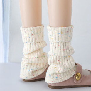 秋冬新款加厚羊绒点子纱堆堆袜套女中筒袜保暖软糯双针粗线小腿套