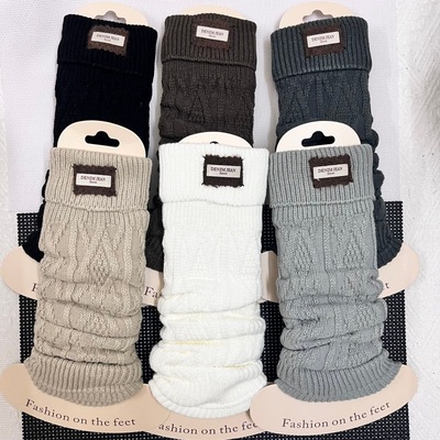 2025秋冬新款加厚保暖纯色字母布标腿套半截及膝小腿袜棉堆堆袜套