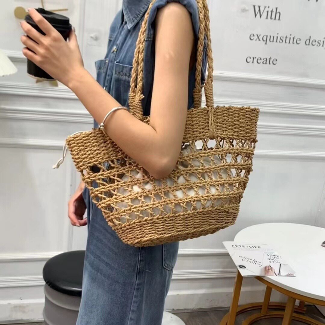 夏季新款菜篮子草编大容量托特手提斜跨女包子母镂空编织女包