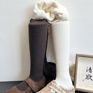 美拉德咖啡色连裤袜女秋冬直角跟加厚薄绒宽条显瘦配裙子的打底裤