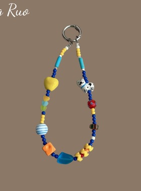 柠檬黄色爱心波点小狗挂绳ccd相机挂件配饰彩色手机diy手串珠包挂