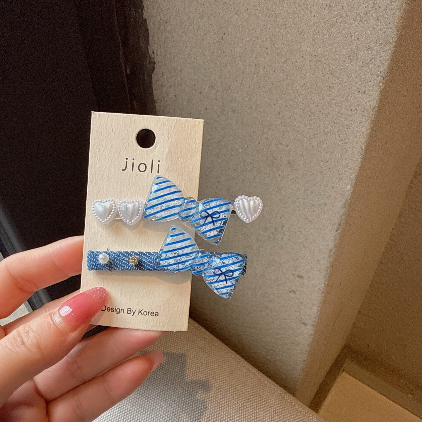 韩系清新蓝色糖果对夹波点条纹蝴蝶结爱心镶钻发夹侧边夹女刘海夹