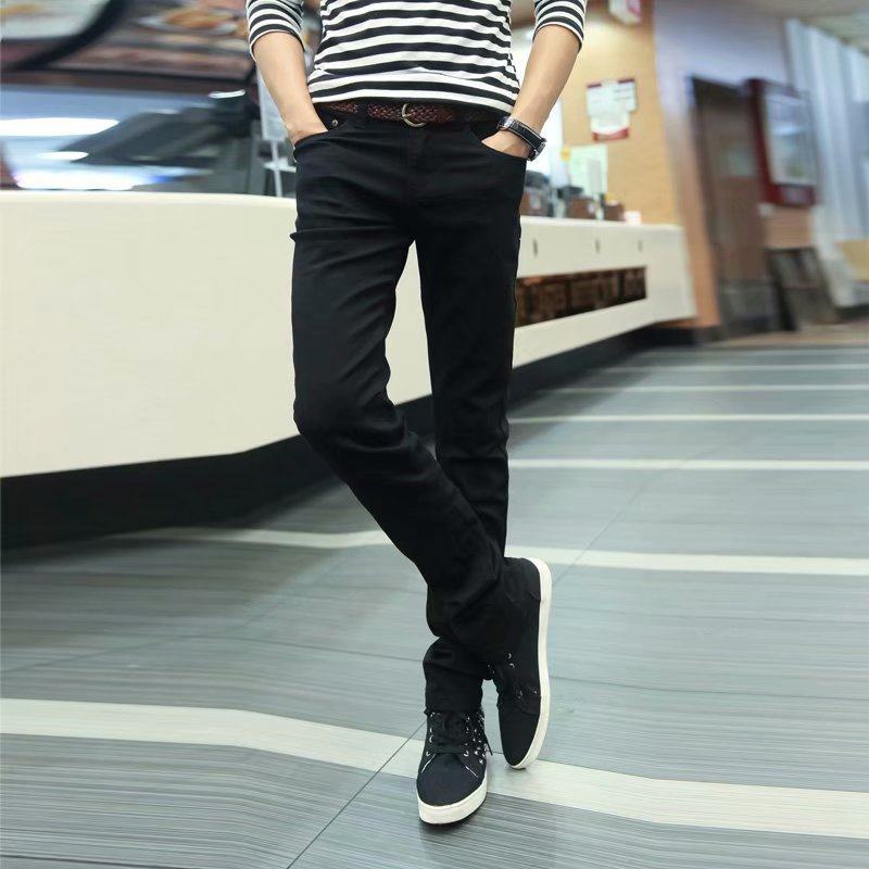 男士牛仔裤黑色修身小脚裤休闲直筒长裤潮流中腰裤子百搭潮牌男裤