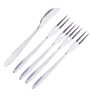 不锈钢月饼刀叉套餐 水果甜品蛋糕芝士乳酪便携式创意叉子 5件套