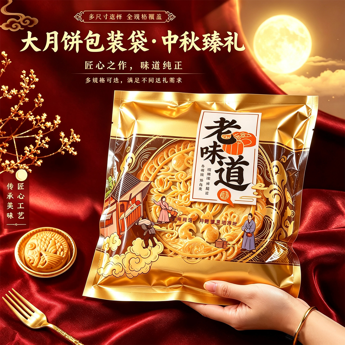 广式半斤月饼一斤袋子味道包装袋礼饼中秋机封袋机封500底托2026