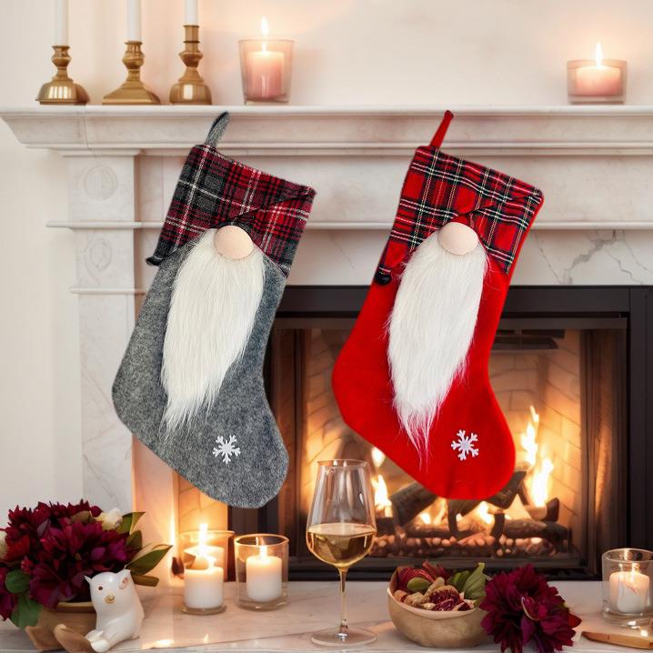 Christmas Decorations Checkered Cloth Christmas Socks圣诞袜