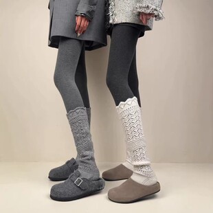 复古针织小腿堆堆袜子女秋冬加厚配鲨鱼裤袜冬季羊毛感miu长筒袜