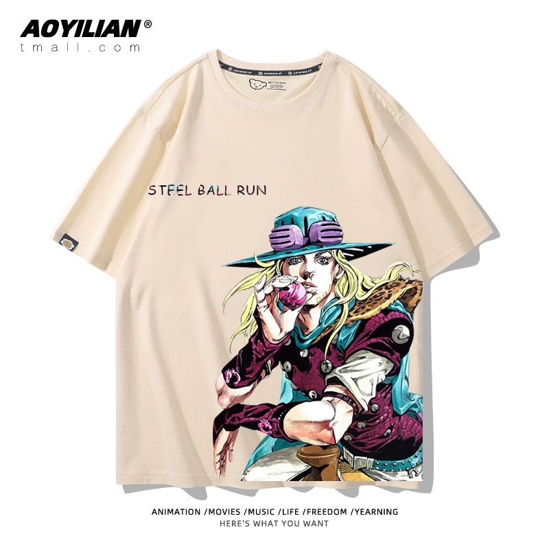 Японское аниме JOJO's Bizarre Adventure футболка короткий рукав для лошадиных гонок лётняя Джонни Джостар хлопковая универсальная