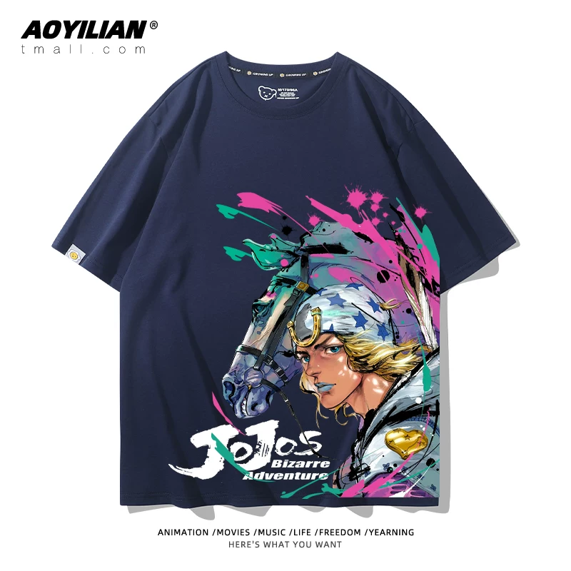 Японское аниме JOJO's Bizarre Adventure футболка короткий рукав для лошадиных гонок лётняя Джонни Джостар хлопковая универсальная