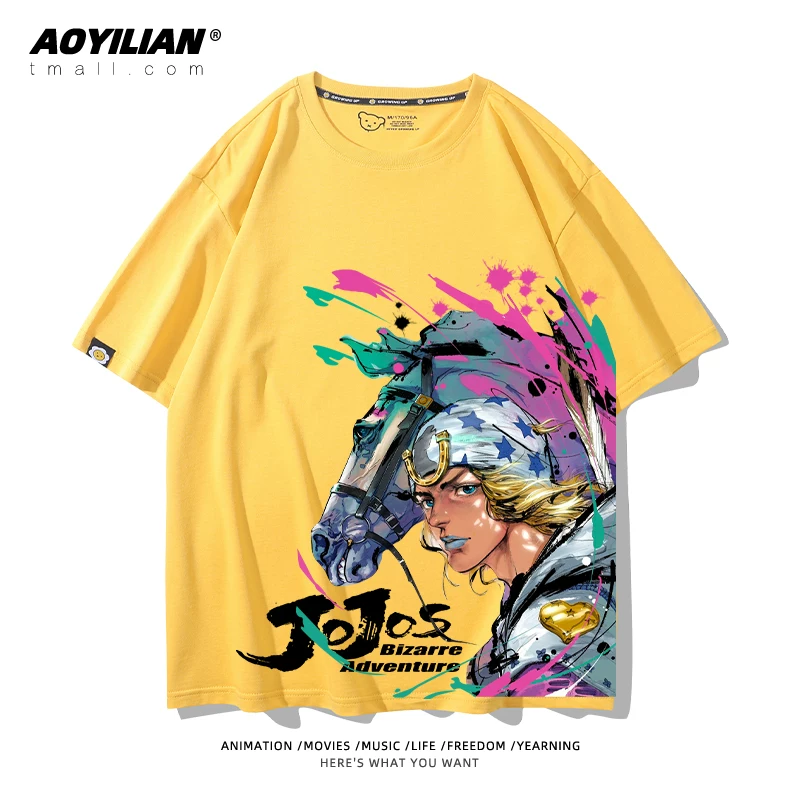 Японское аниме JOJO's Bizarre Adventure футболка короткий рукав для лошадиных гонок лётняя Джонни Джостар хлопковая универсальная
