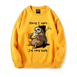可爱卡通动物解析恶搞英文图案树懒闪电长袖圆领卫衣情侣装外套潮