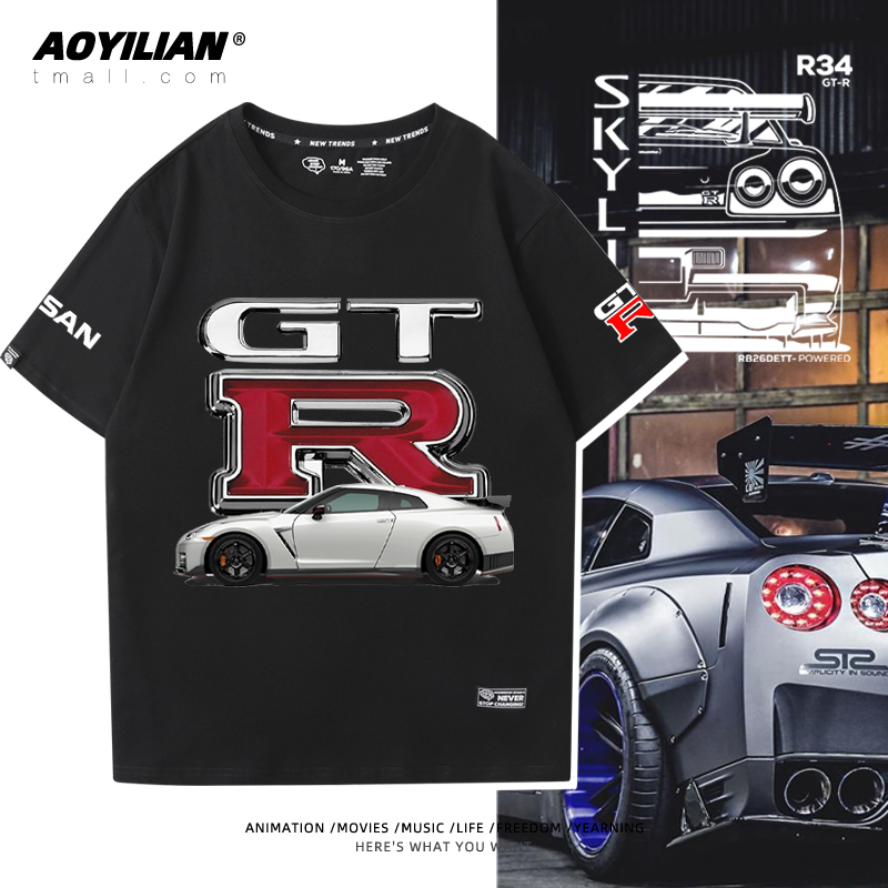 日产尼桑t恤衫gtr战神r35r34车队