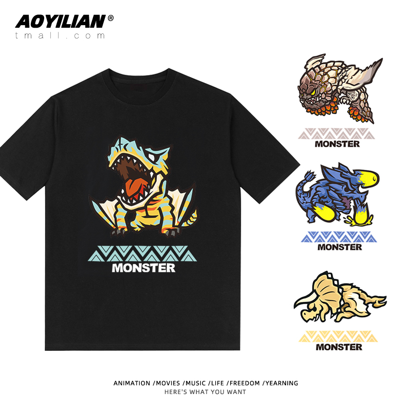 怪物猎人T恤单机游戏雷狼龙 轰龙世界T恤男女装纯棉ps4短袖半袖潮