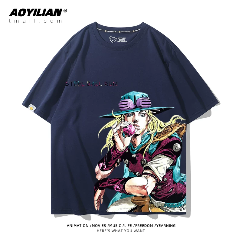 Японское аниме JOJO's Bizarre Adventure футболка короткий рукав для лошадиных гонок лётняя Джонни Джостар хлопковая универсальная