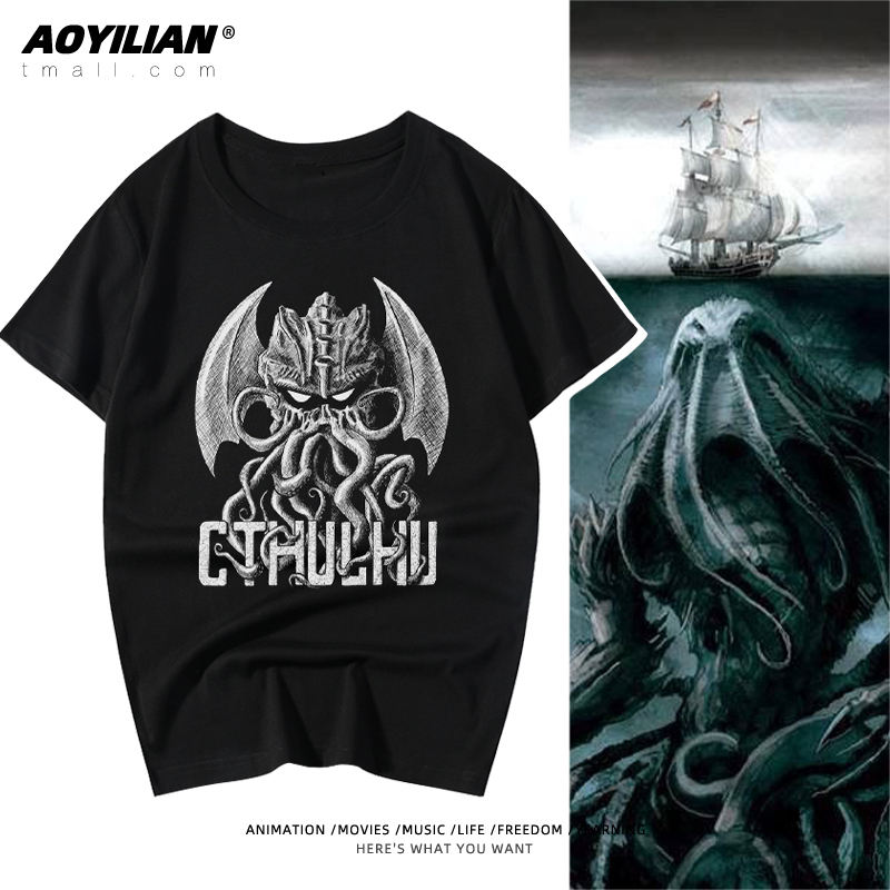 克苏鲁死灵之书欧美纯棉短袖衣服