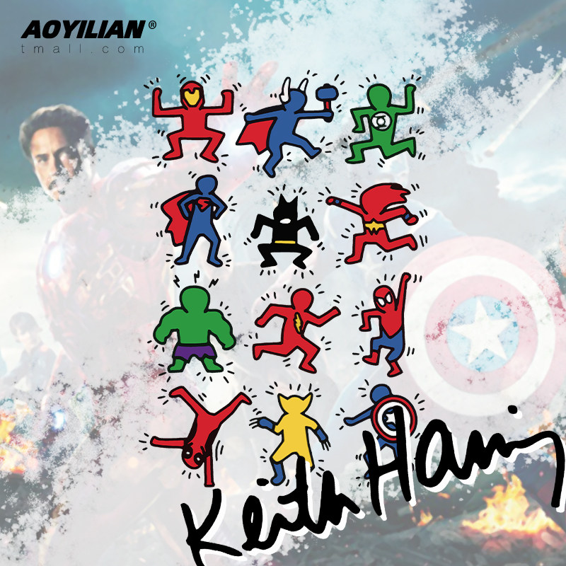 凯斯哈林联名超级英雄漫威短袖t恤keith haring手绘风格卡通涂鸦
