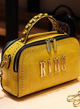 欧洲站女包包洋气欧货2025新款黑色斜挎小包宽肩带百搭黄色时尚包