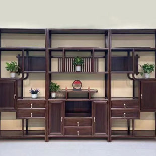 乌金色金花梨木博古架实木新中式多宝阁茶柜玄关柜置物架陈列柜