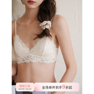 法式 馨帮帮Bra 少女蕾丝钩花三角杯小胸内衣无钢圈甜美风文胸