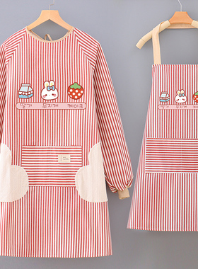 长袖围裙厨房家用大人罩衣女2026新款秋冬做饭工作服围腰网红棉麻