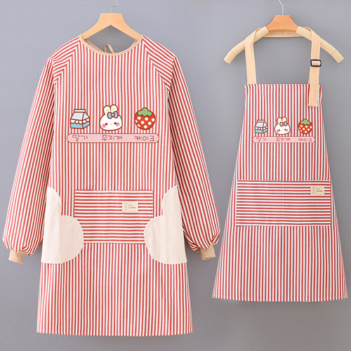 家用厨房长袖围裙罩衣做饭工作服