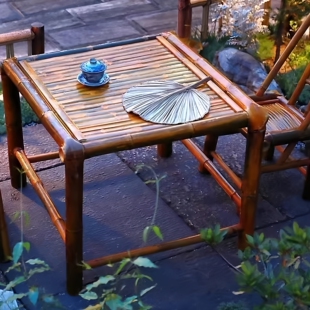 庭院中式复古竹桌椅阳台茶桌椅套件户外可移动休闲桌椅组合茶桌