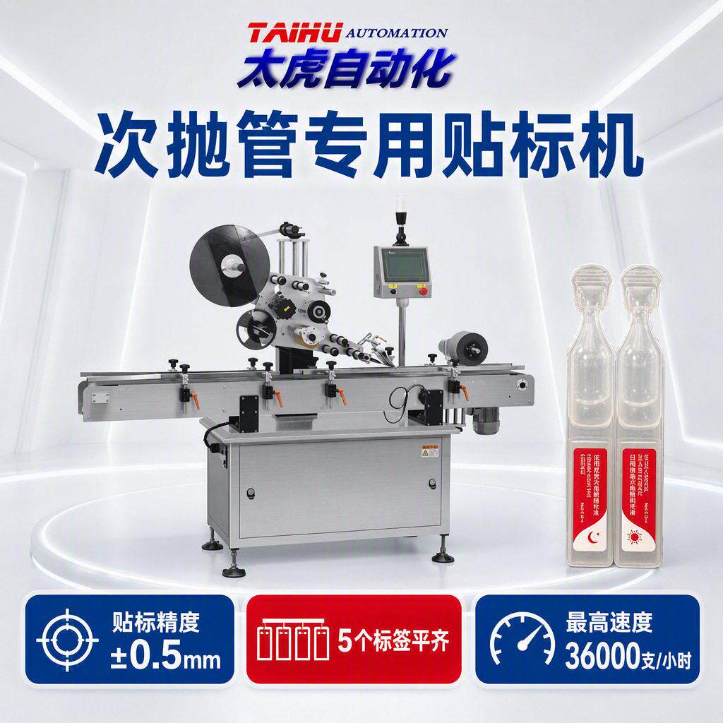 联排次抛管塑料安瓿尾部上平面速全自动THT100透明标签贴标机