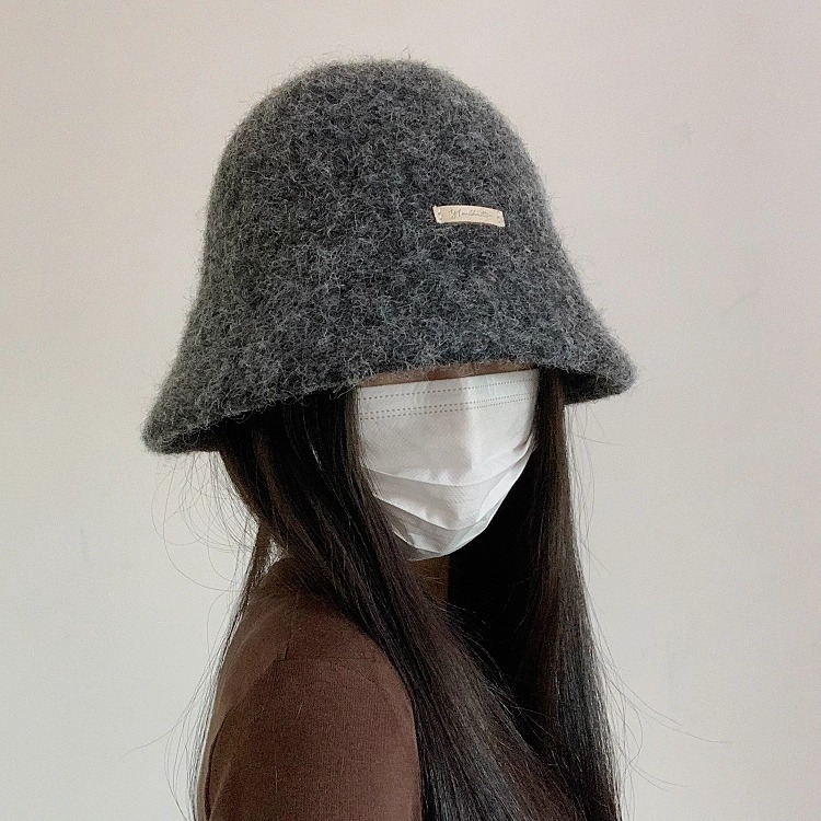 灰色羊毛呢针织保暖渔夫帽女