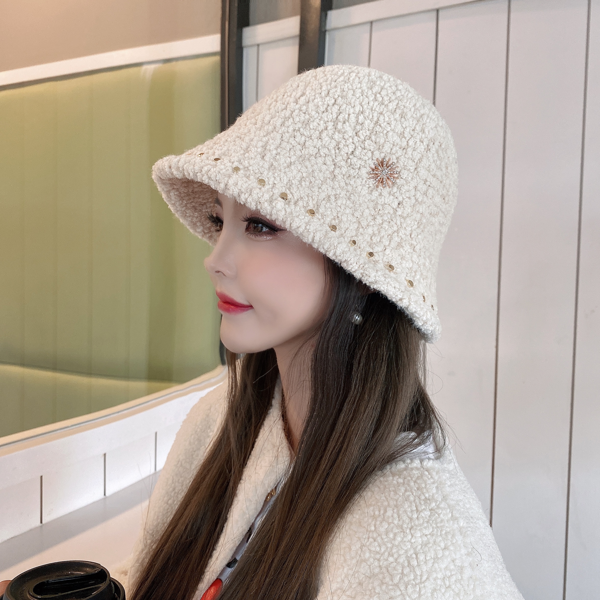 毛绒渔夫帽女秋冬季韩版