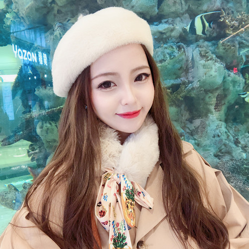 懒懒网红帽子水貂绒纯色韩版甜美