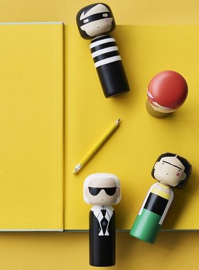 现货丹麦lucie kaas速写人偶Kokeshi名人木摆件老佛爷香奈儿收藏