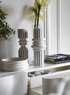 现货 意大利Driade Ordini陶瓷花瓶黑色条纹轻奢装饰摆件手工收藏