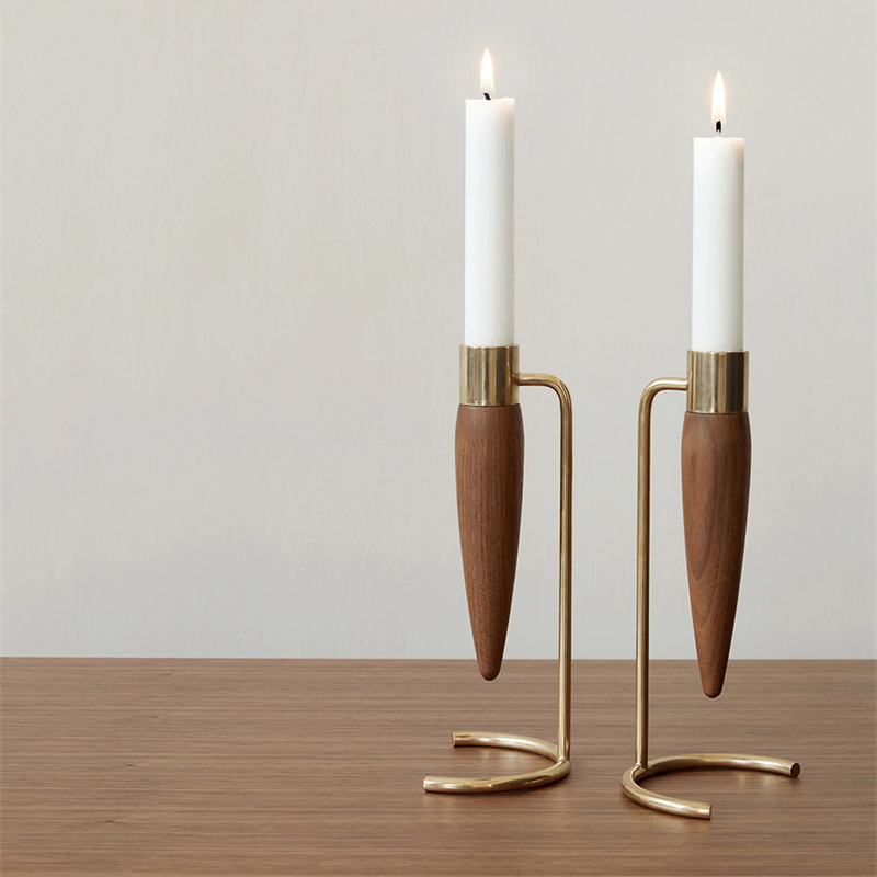丹麦AUDO蜡烛烛台胡桃木黄铜复古