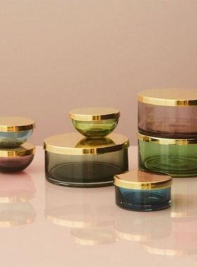 丹麦aytm正品tota玻璃黄铜盖子储物罐置物盒收纳